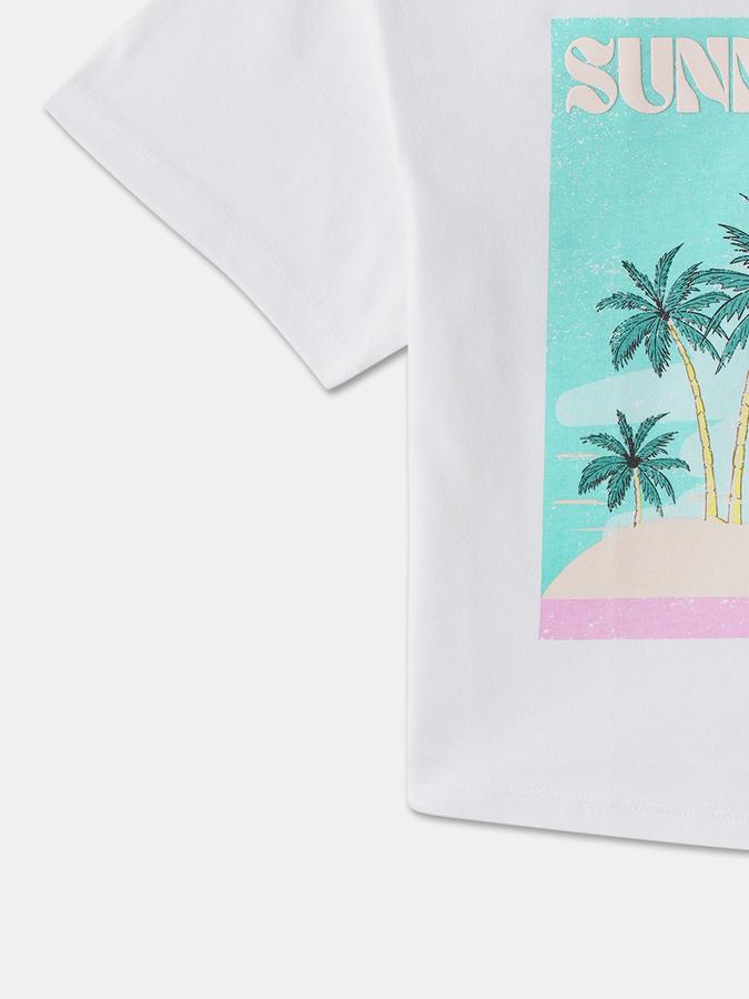 R&B Girls' White Printed T-Shirt