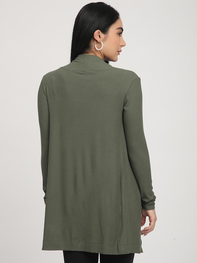 R&B Women Olive Textured Longline Cardigan