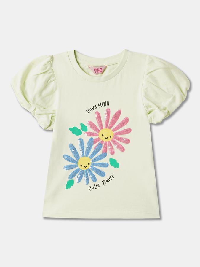 Girls Typographic Print Top with Tie-Up image number 0