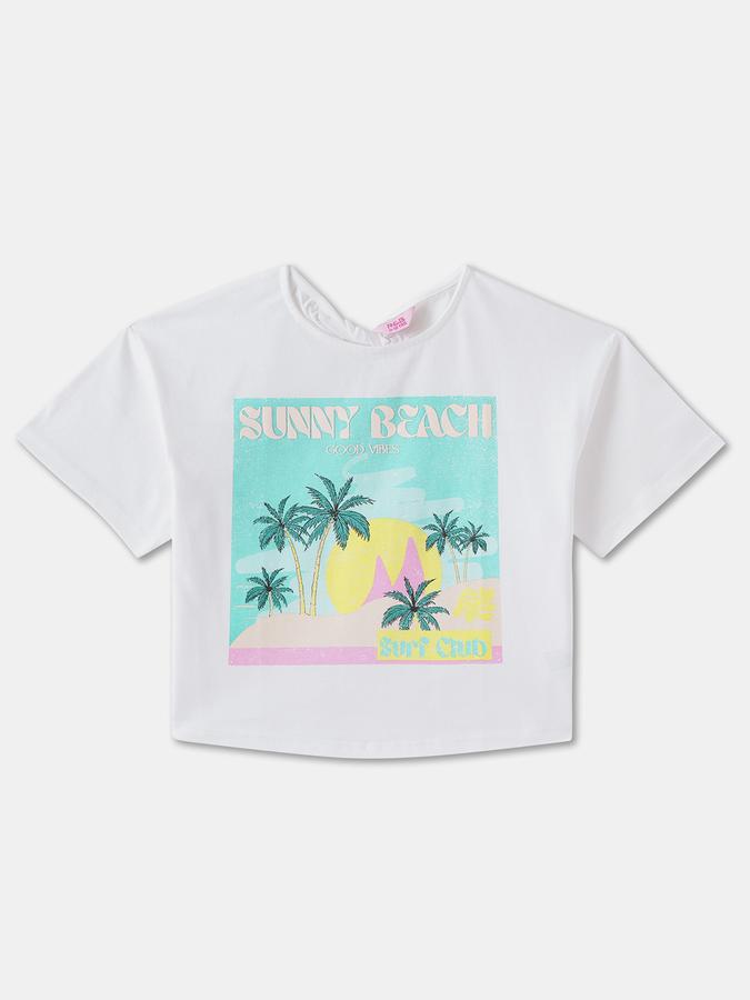 R&B Girls' White Printed T-Shirt