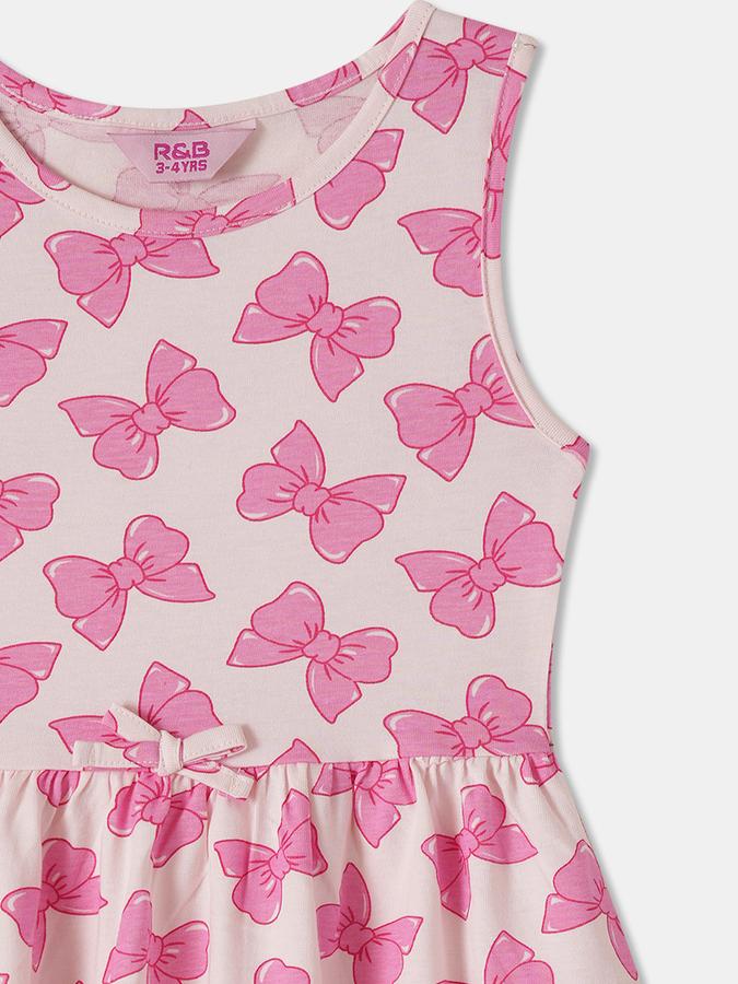 Girls Printed Short Sleeves Round Neck Regular Dress