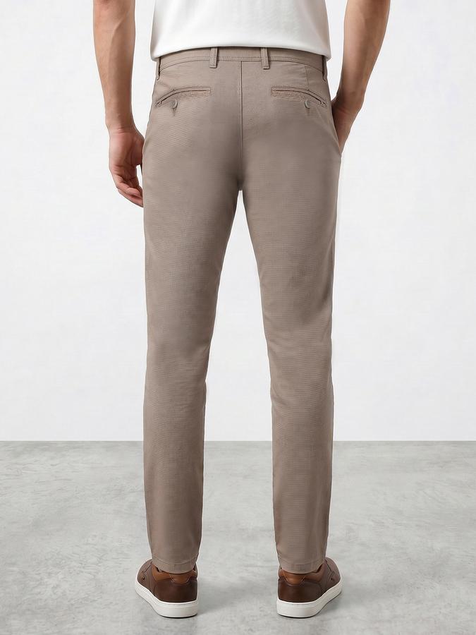 R&B Men's Beige Slim Fit Trousers