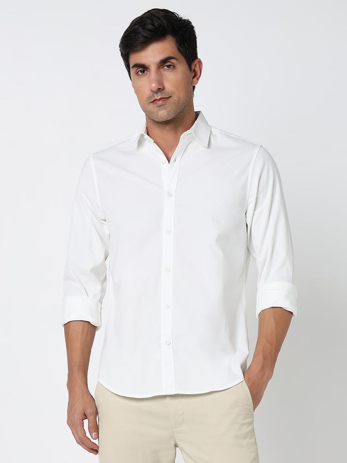 Men Cotton Regular Fit Point Collar Solid Shirt