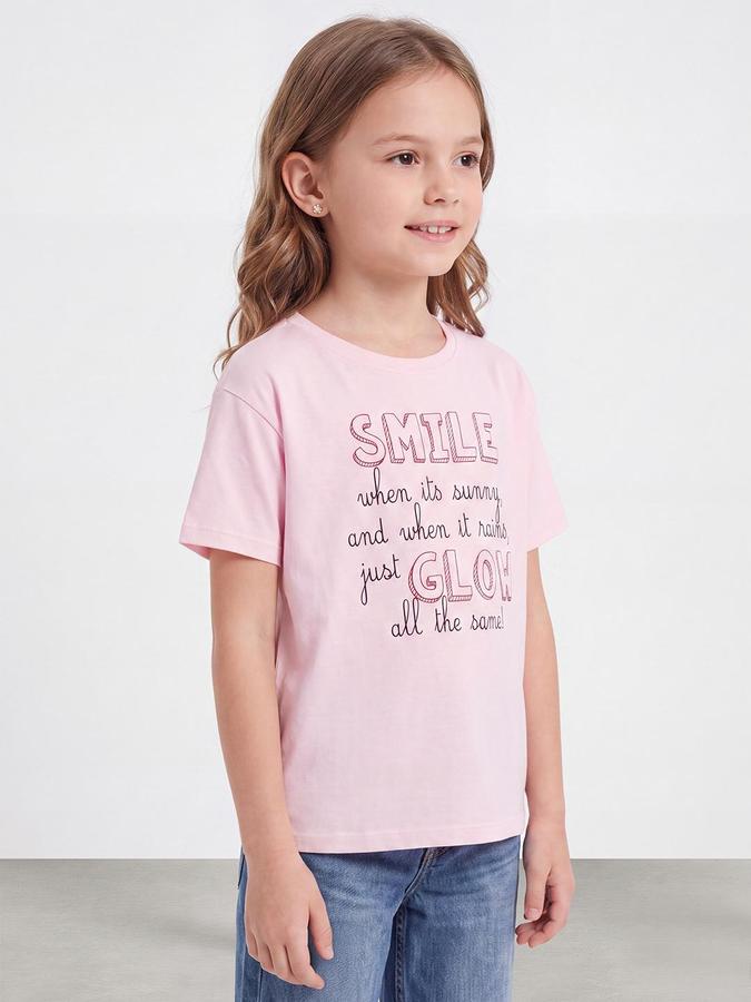 R&B Girls Pink Marshmallow Typography Print Short Sleeves Round Neck Pure Cotton T-Shirt