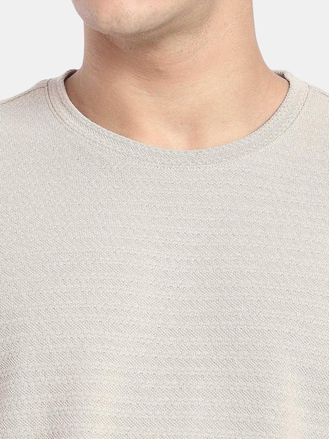 R&B Beige Self Design Men Short Sleeve T-shirt