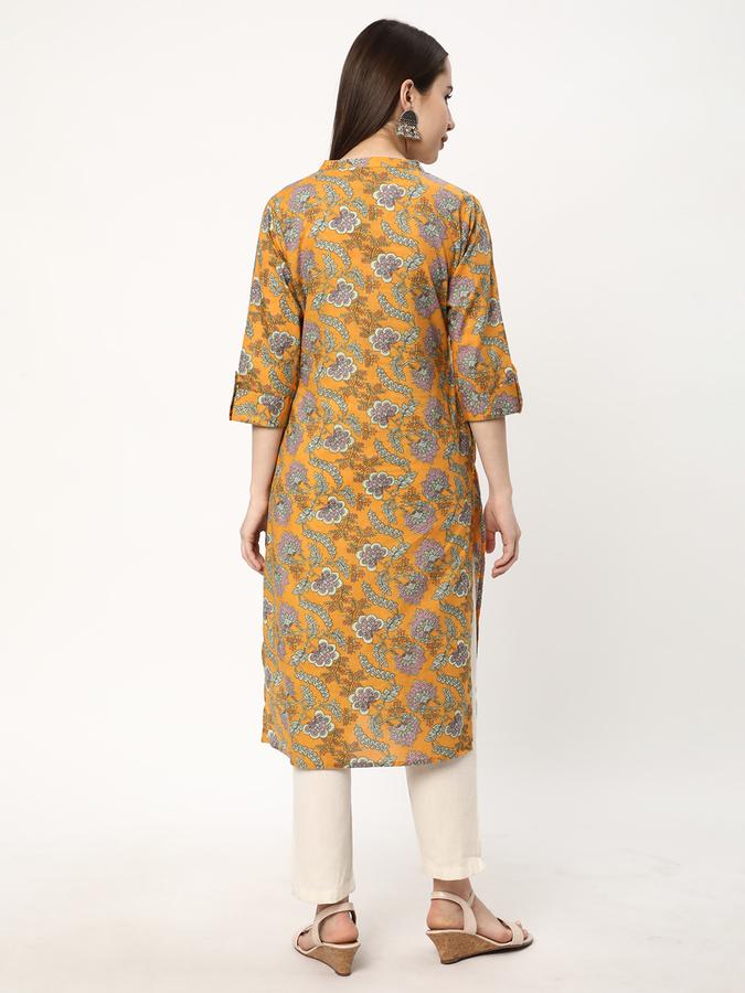 Women Cotton Regular Fit Mandarin Collar Printed Kurta