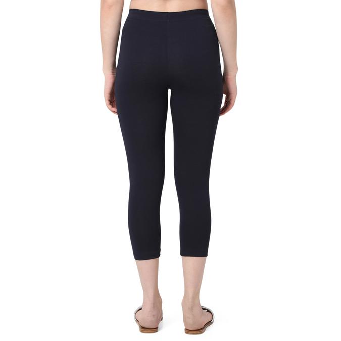 R&B Women Navy Blue Solid Capri Leggings