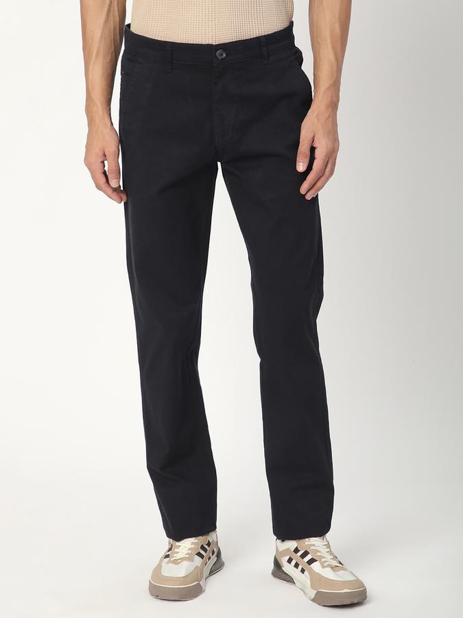 Men Cotton Regular Fit Flat Front Solid Trousers