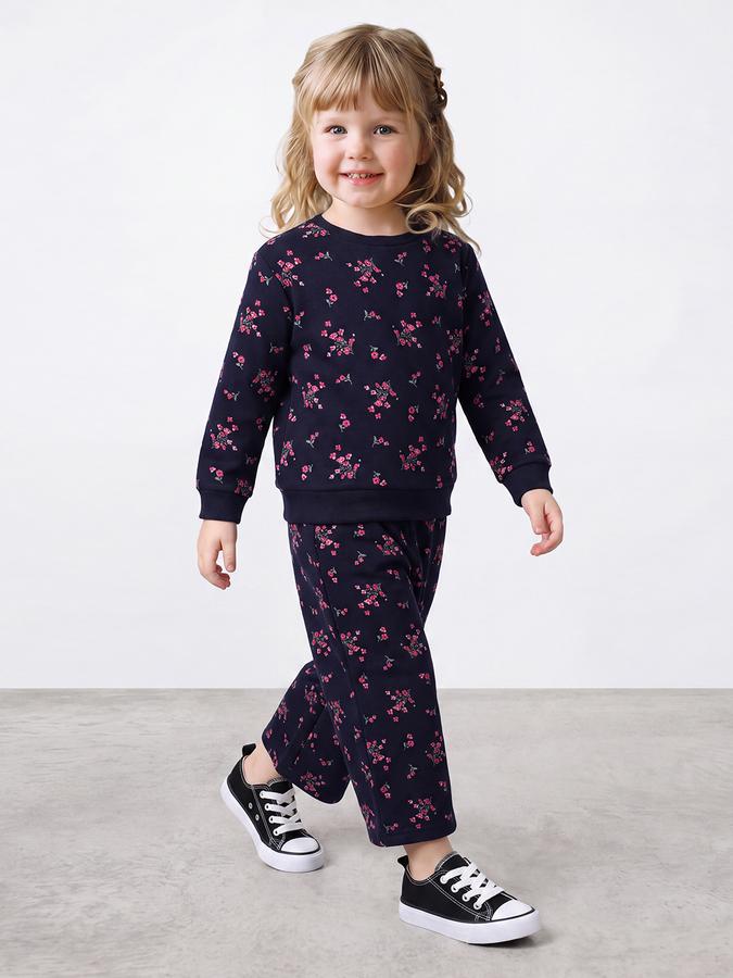 R&B Girls Blue Floral Print Round Neck Full Sleeves Sweatshirt