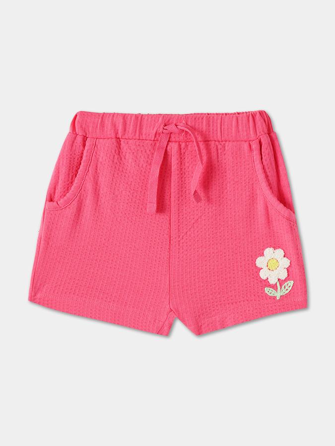 Girls Solid Ruffled Sleeve Embroidered Top with Shorts Set