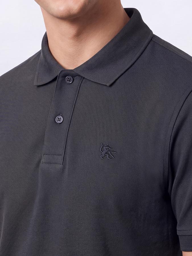 R&B Men Anthra Melange Solid Short Sleeves Pure Cotton Polo Collar Tshirt