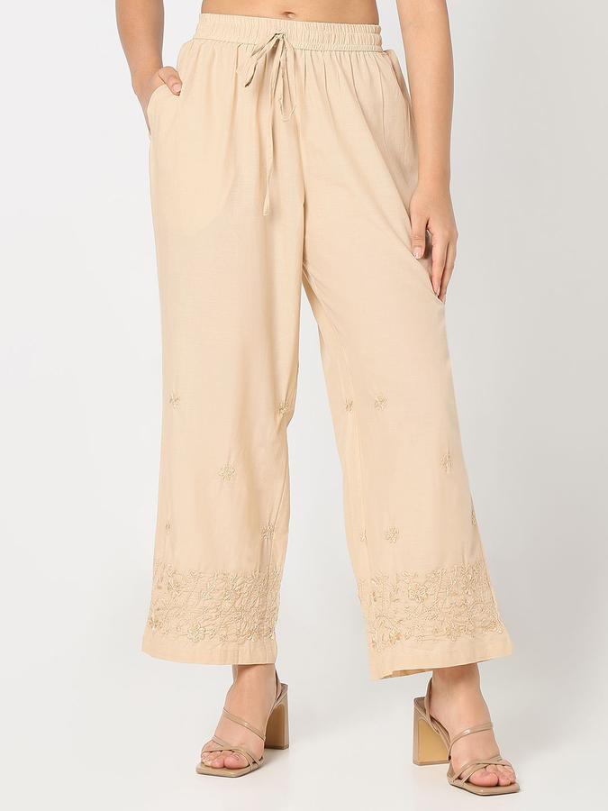 R&B Women Beige Embroidered Straight Fit Pants