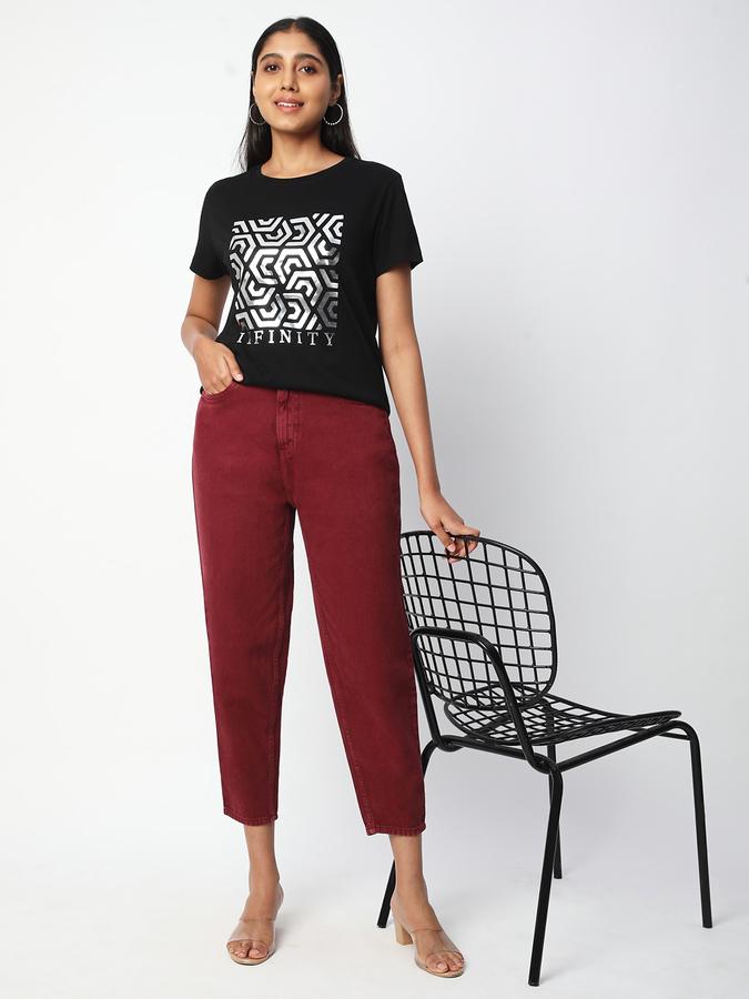 Women Cotton Regular Fit Crew Neck Embellished T-shirt