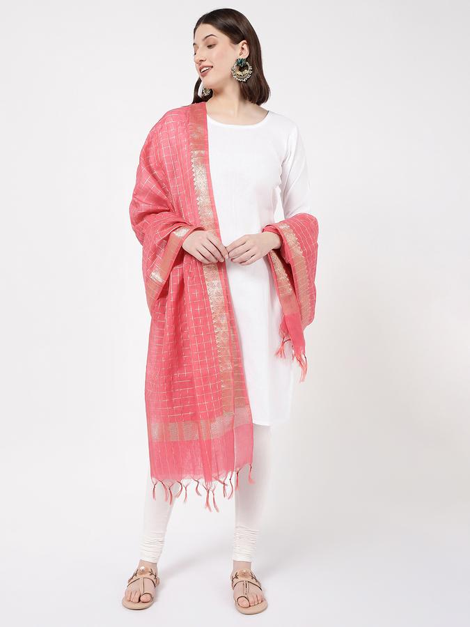 R&B Women's Fuchsia Checked Dupatta