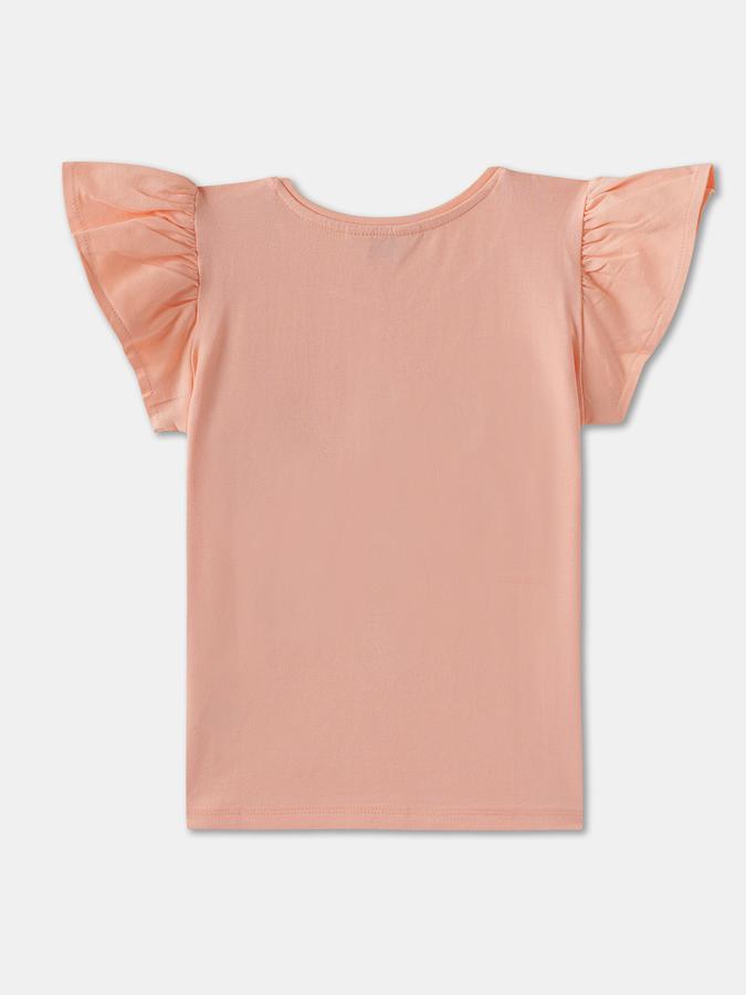 Girls Regular Fit Flutter Sleeve Crew Neck Top