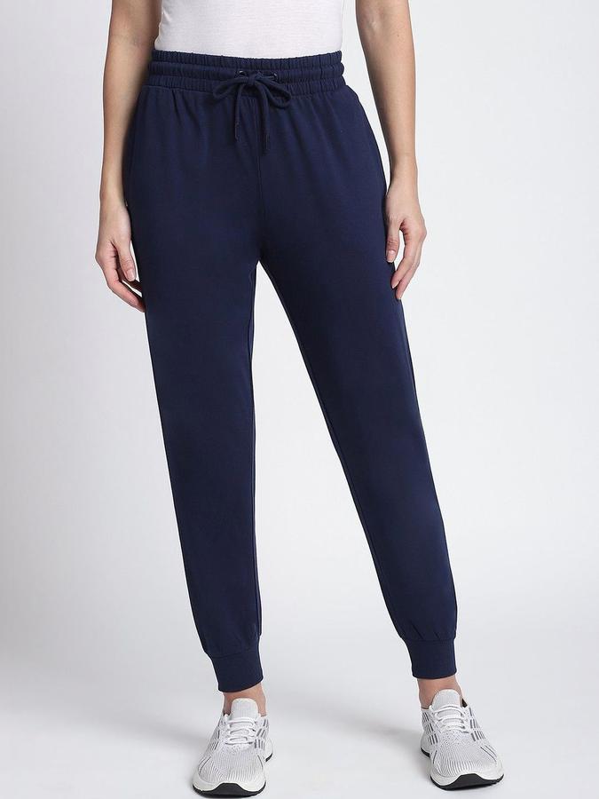 R&B Women Dark Blue Solid Joggers Fit Trousers