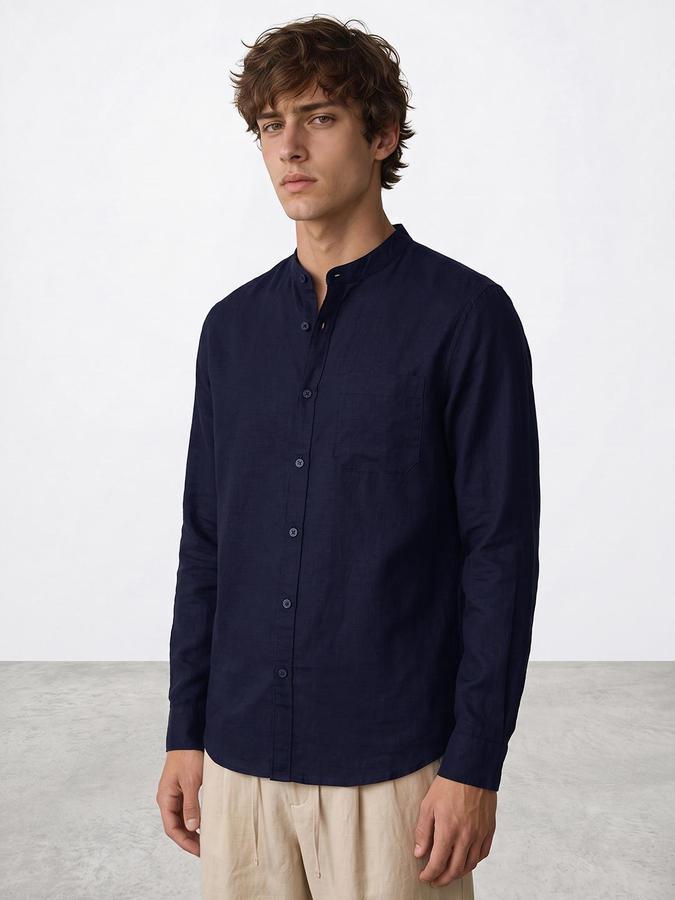 R&B Men Brilliant Blue Solid Long Sleeves Regular Fit Shirt