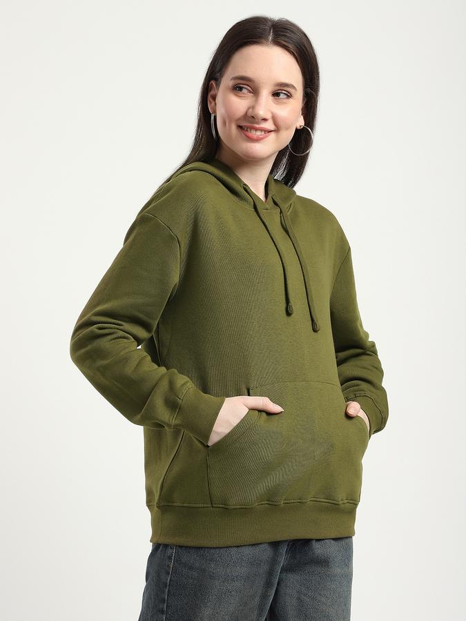 Women Cotton Blend Relaxed Fit Hooded Solid Sweatshirt