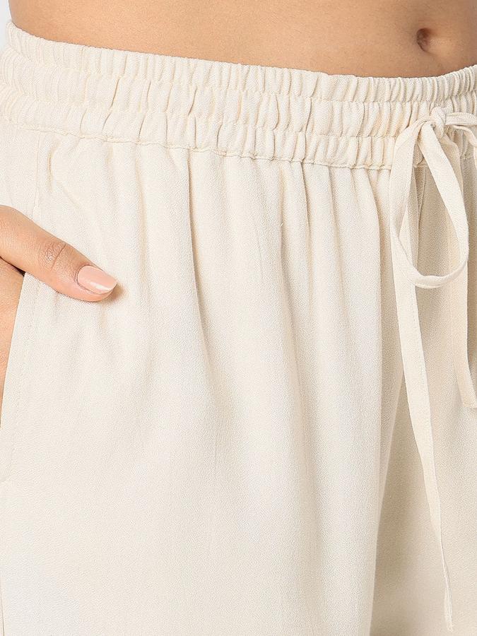 R&B Women Beige Solid Straight Fit Pants