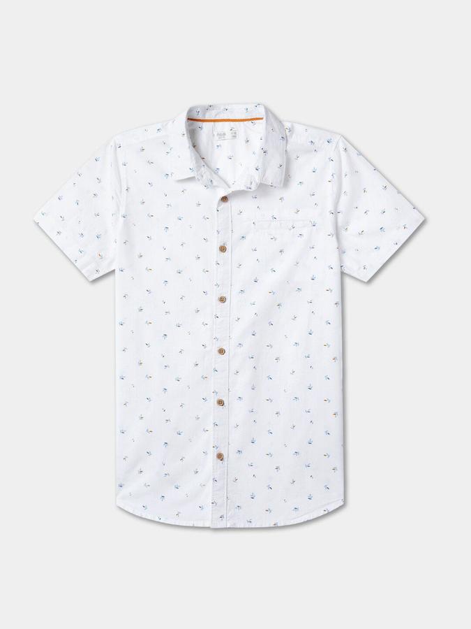 R&B Boys White Floral Print Half Sleeves Button-Down Collar Shirt