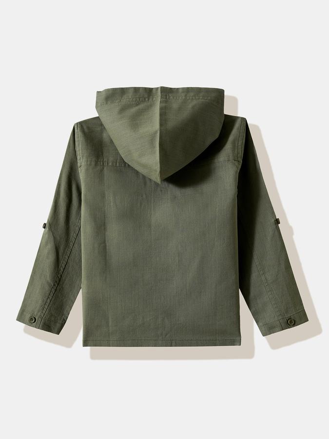 Boys Cotton Blend Regular Fit Long Sleeve Hooded Shirt