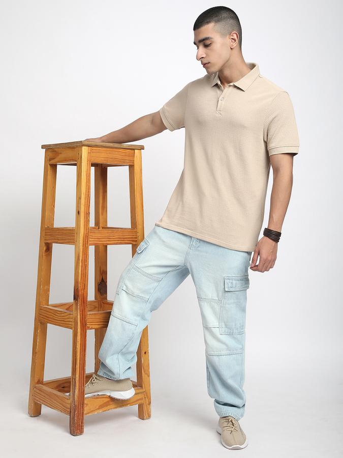 Men Cotton Regular Fit Polo Neck Textured T-shirt