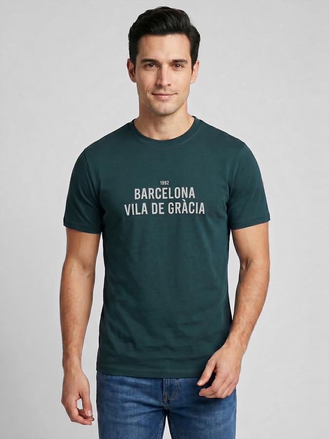 R&B Teal Typography Men Round Neck Regular Fit Short Sleeves T-Shirt 
