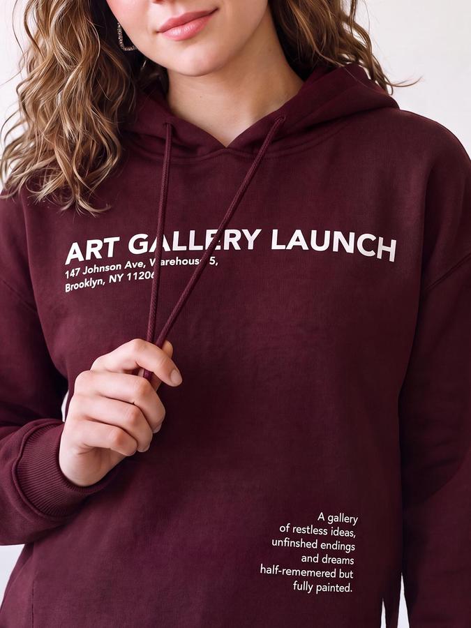 R&B Women Wine Typography Print Hooded Long Sleeves Sweatshirt