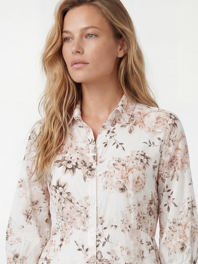 R&B Women's Beige Printed Shirt Collar Mini Dress
