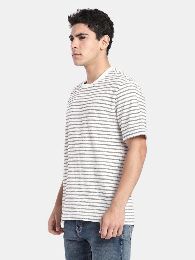 R&B Off White Striped Men Short Sleeve T-shirt