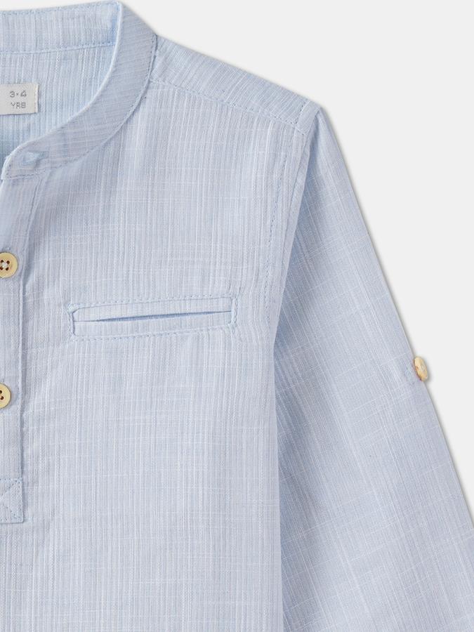 Boys Regular Fit Full Sleeve Mandarin Collar Shirt