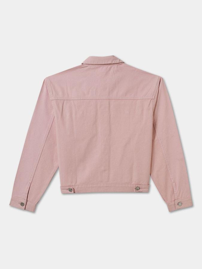 R&B Girls Pink Full Sleeves Solid Shirt Collar Jacket