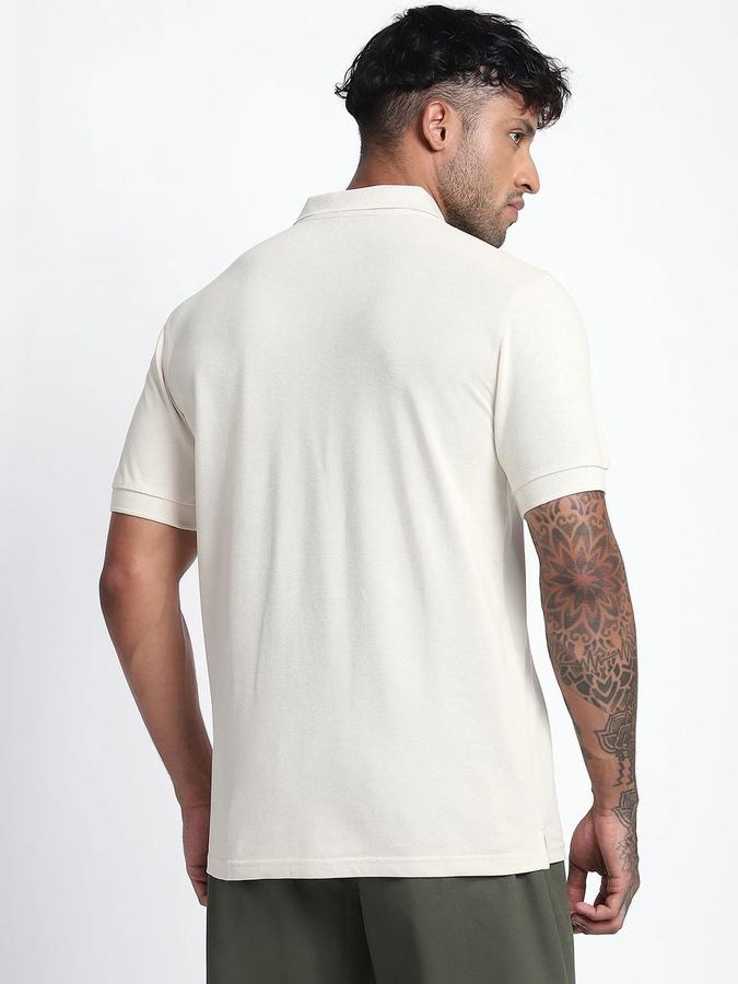 R&B Mens Cream Brand Logo Polo Collar Short Sleeves T-shirt