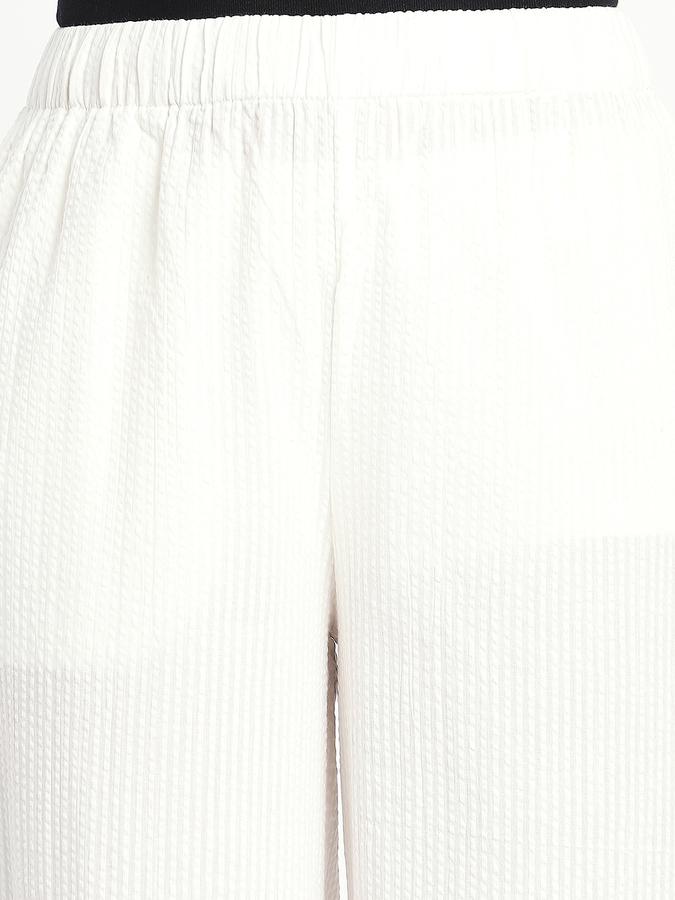 Women Cotton Wide Leg Mid Rise Lace Trim Pants