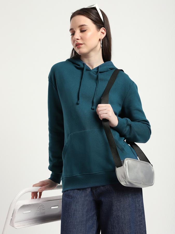 R&B Women Teal Solid Hoodie