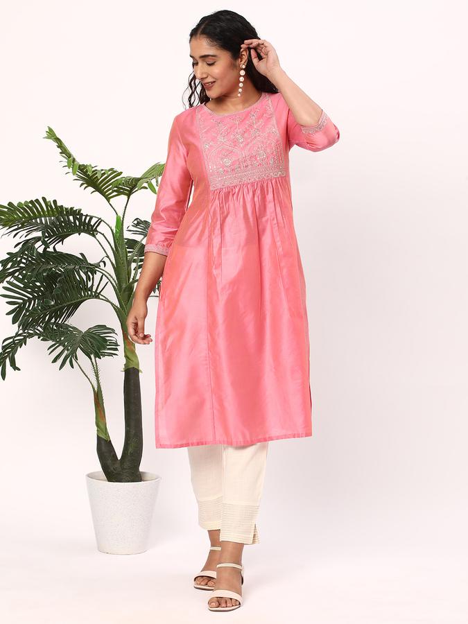 R&B Women's Embroidered Regular Straight Kurta 3-Q Sleeves image number 1