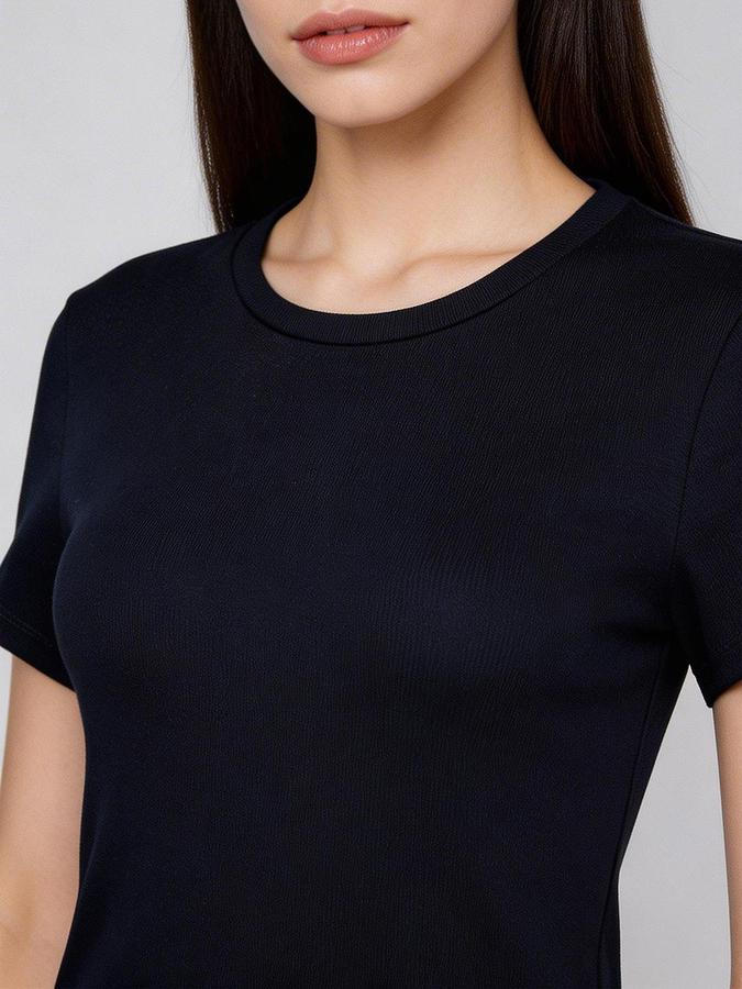 R&B Blue Solid Women Fitted Top 