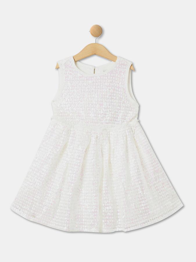 Girls Polyester Fit And Flare Round Neck Sequined Dress