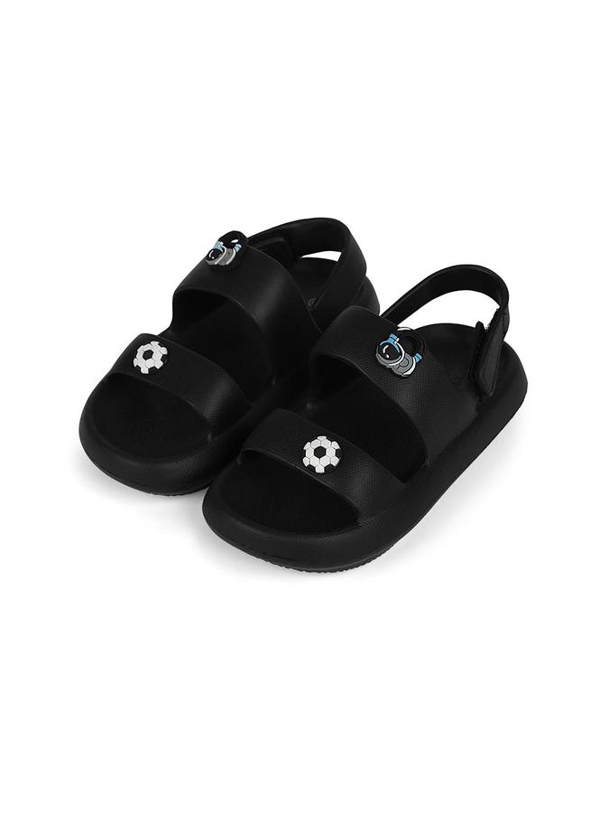 R&B Boys Black Applique Work Sandal With Velcro Closure