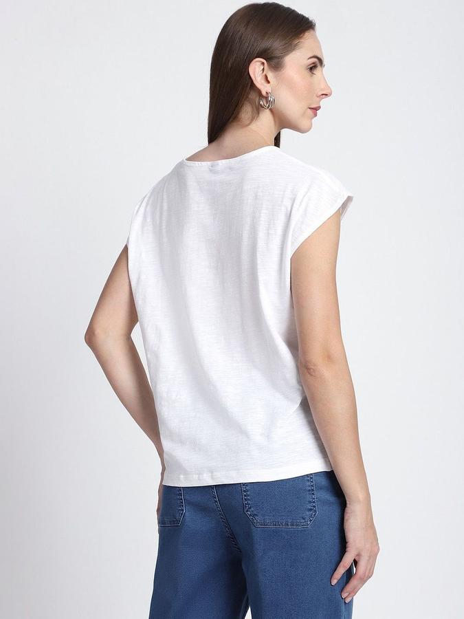 R&B Womens Ivory Solid Round Neck Short Sleeves Top