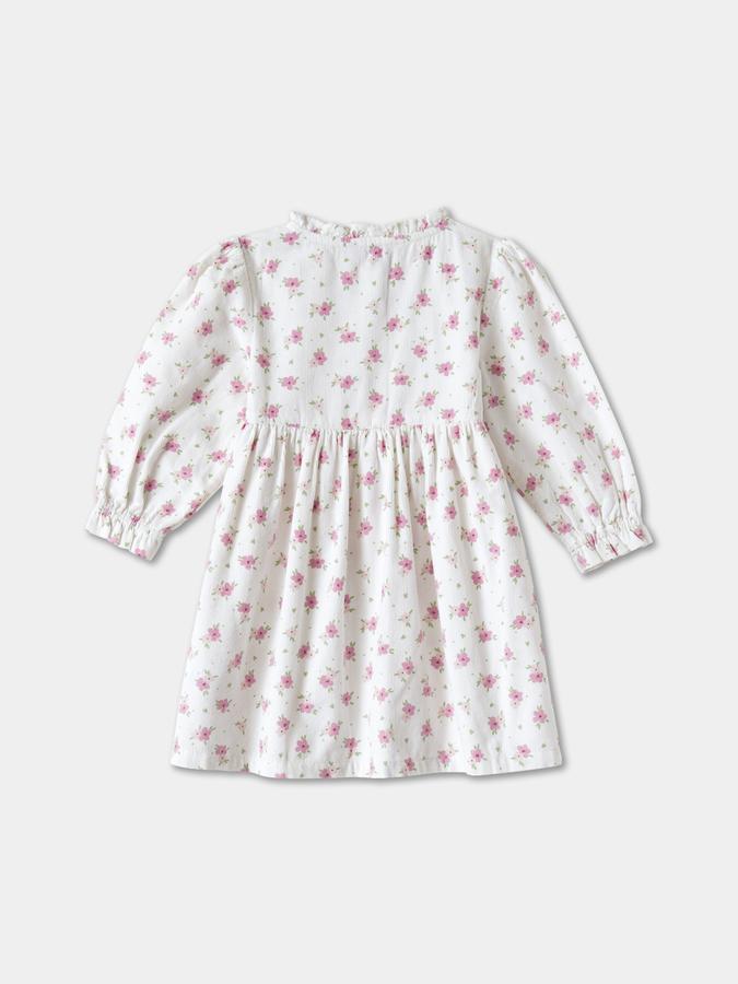 Girls Cotton A Line Ruffled Neck Printed Dress