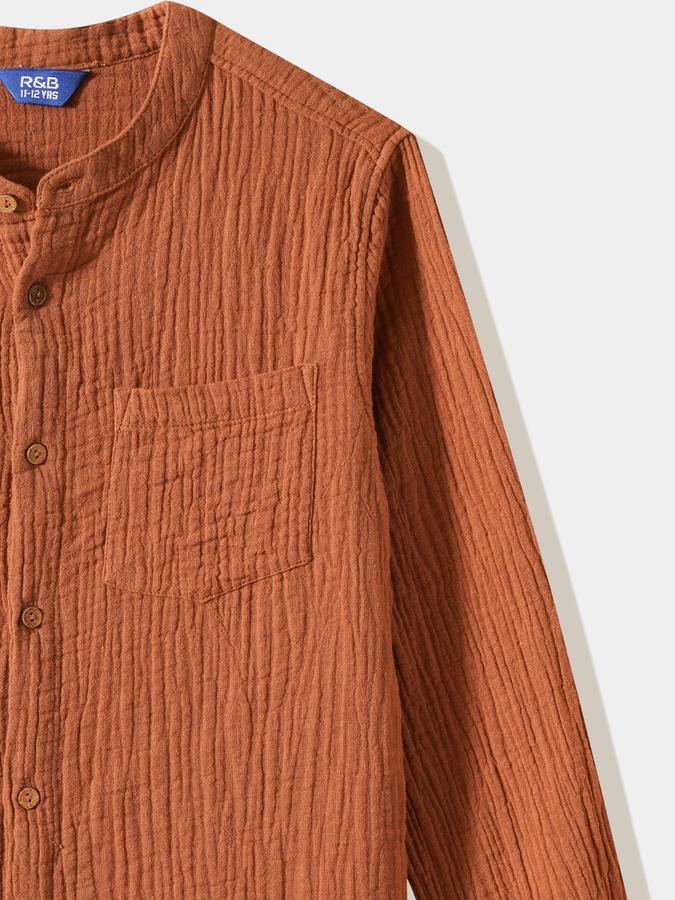 Boys Cotton Regular Fit Long Sleeve Textured Shirt