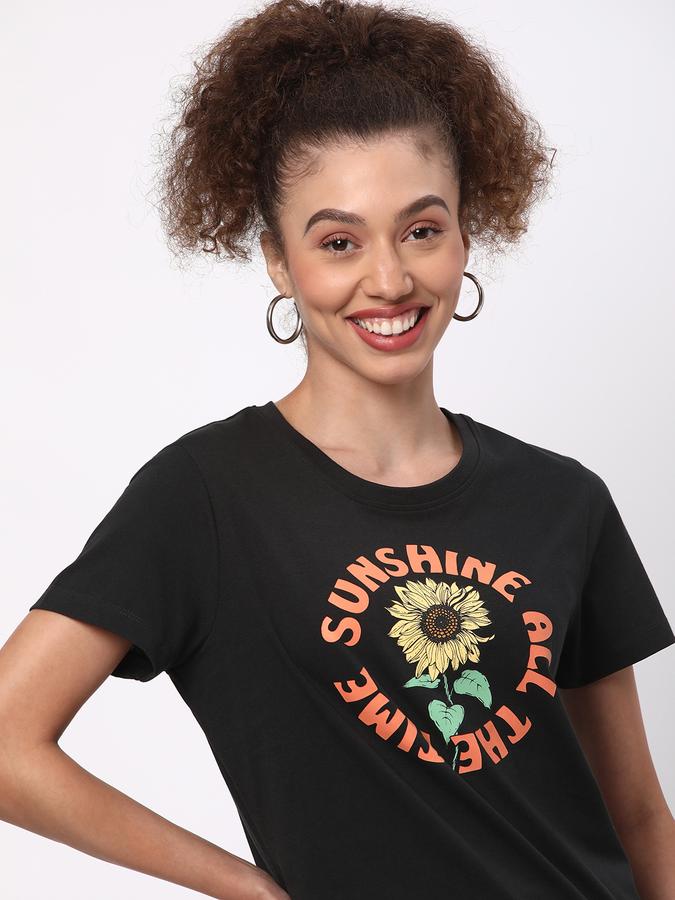 Women Cotton Regular Fit Crew Neck Graphic T-shirt