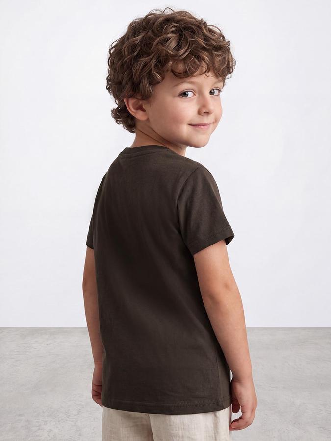 R&B Boys Olive Short Sleeve Round Neck Typography T-Shirt