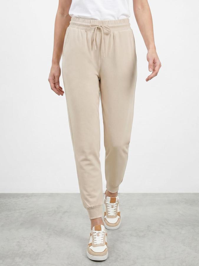 R&B Women Beige Straight Fit Solid Track Pants 
