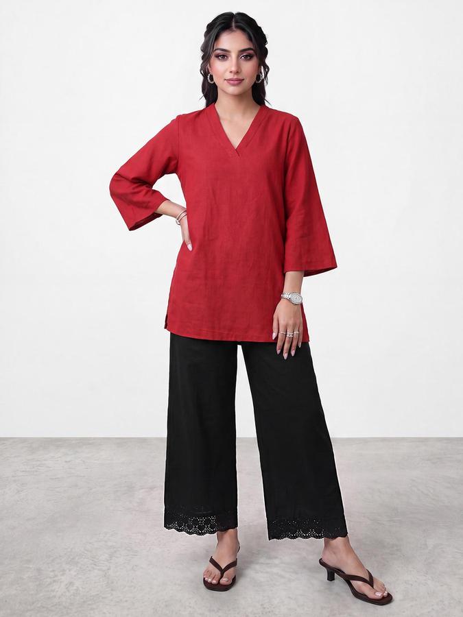 R&B Women Black Crochet Lace Pure Cotton Palazzo