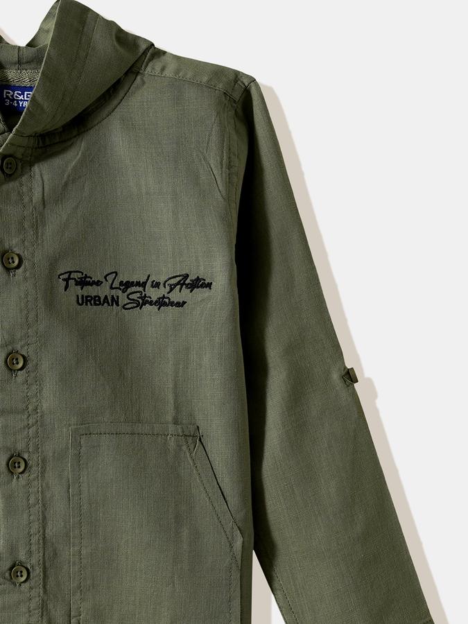 Boys Cotton Blend Regular Fit Long Sleeve Hooded Shirt