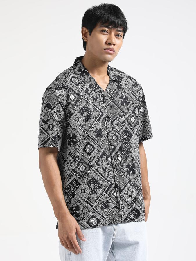 Men Paisley Lapel Collar Casual Shirts image number 1