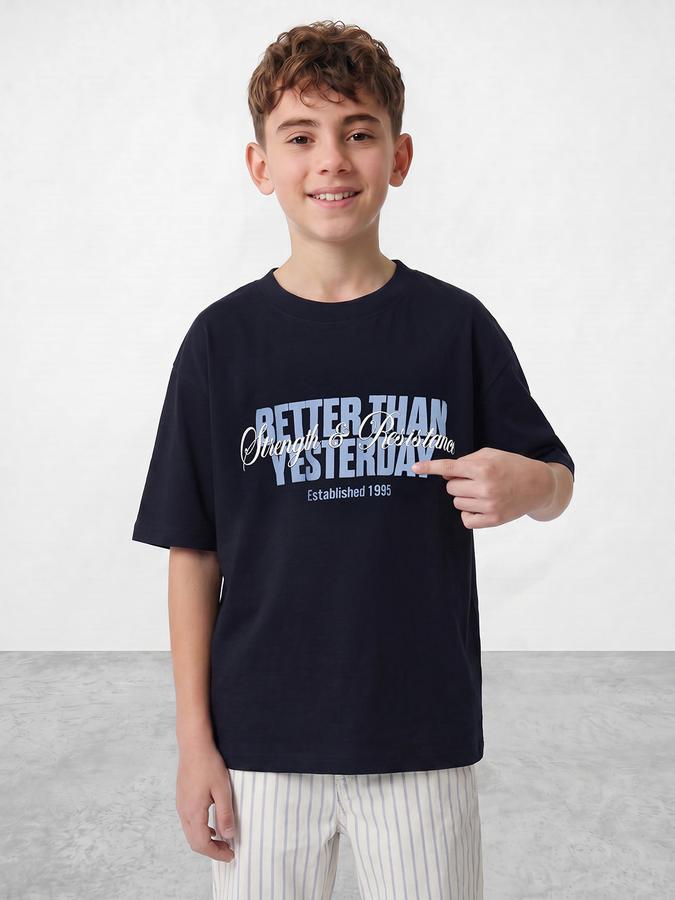 R&B Boys Blue Short sleeve Round Neck Urban Edit Typography Graphics Bold Graphic Pure Cotton T-Shirt