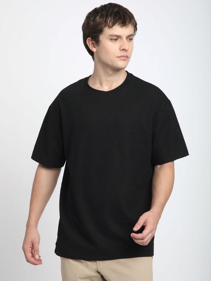 R&B Mens Black Solid Round Neck Short Sleeves T-shirt